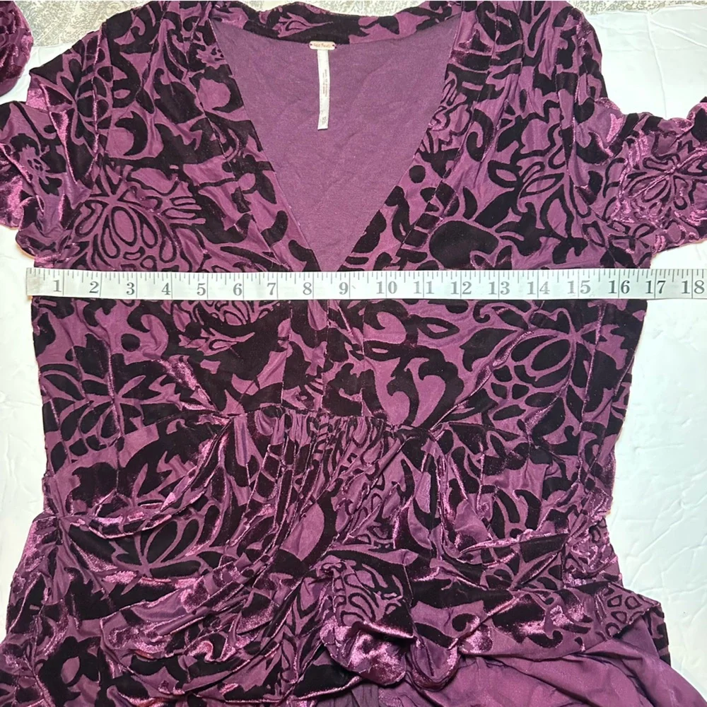 Free People Women’s Deep Purple All Night Long Velvet Burnout Mini Dress-Size XS